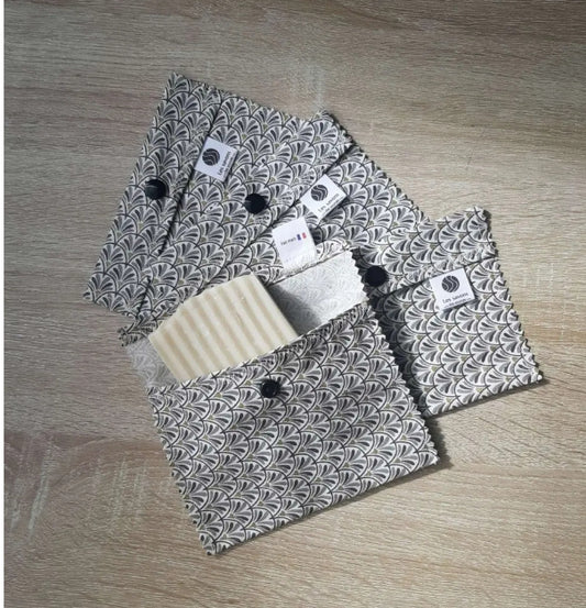 Pochette - Tissu cretonne enduite - écaille gris - Fait main