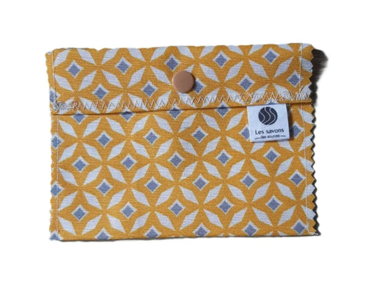 Pochette -  Coton enduit imperméable jaune à motifs - Fait main